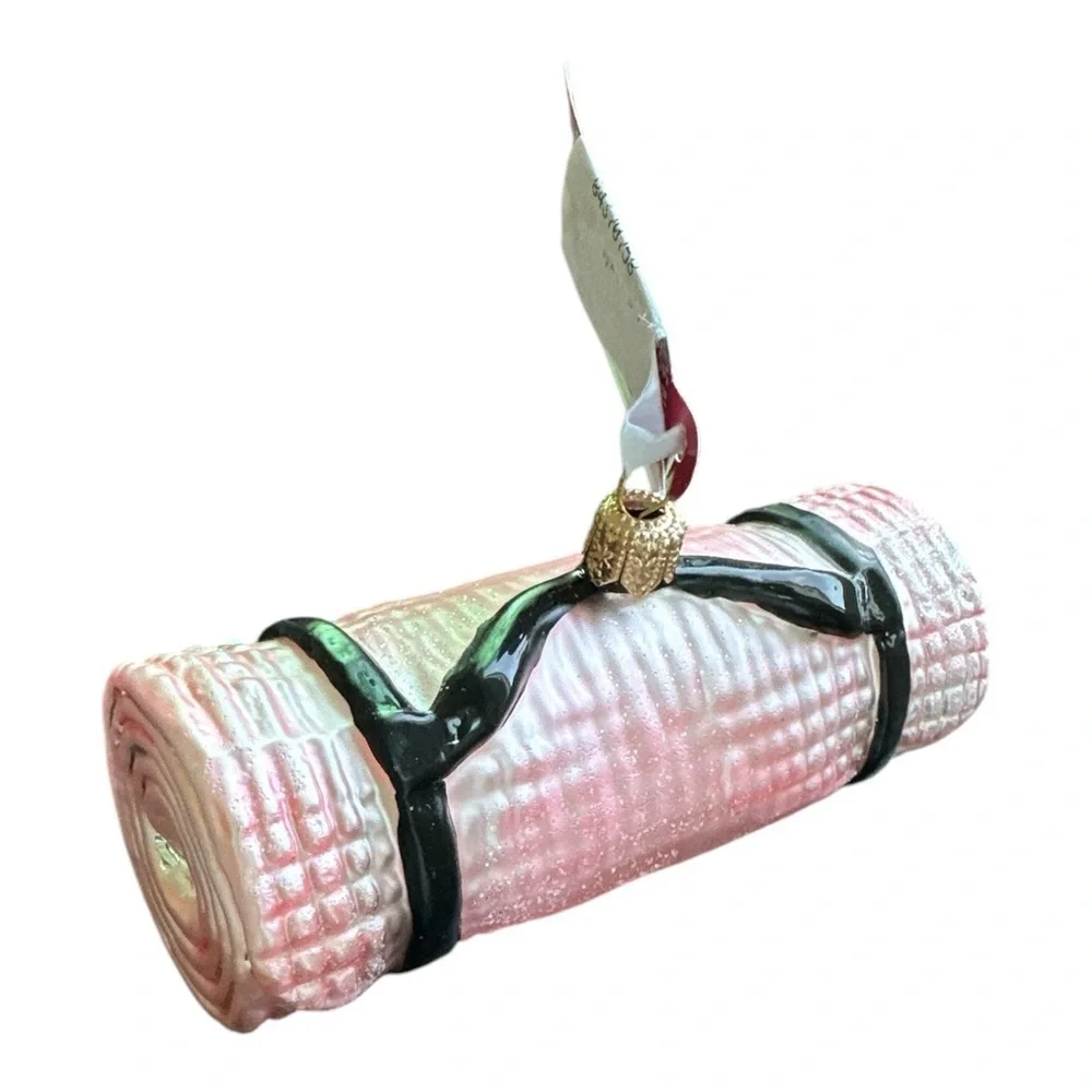 Anthropologie New Pink Yoga Mat Glass Ornament Rare Discontinued